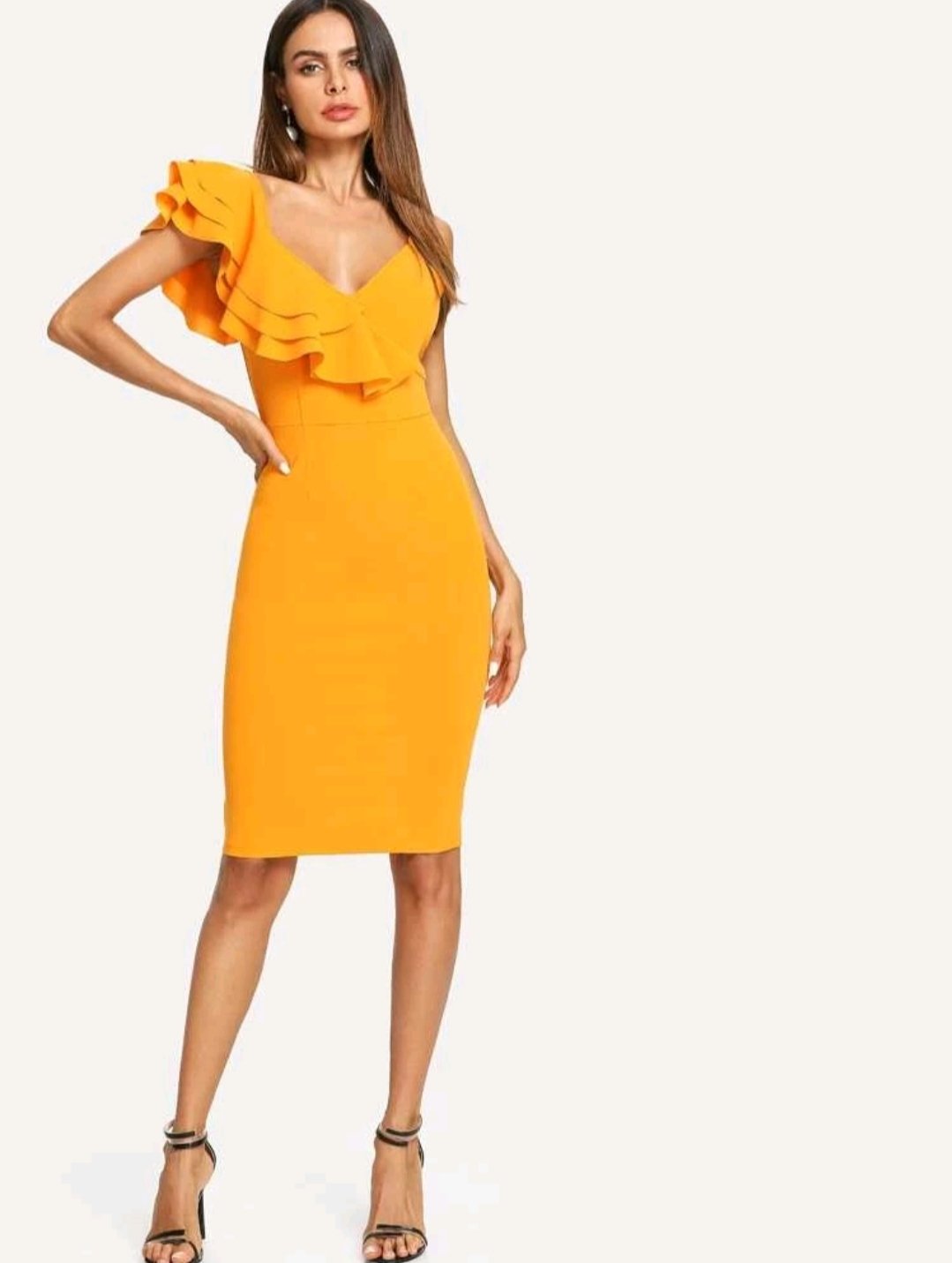SHEIN One Shoulder Tiered Flounce Slit Back Dress
