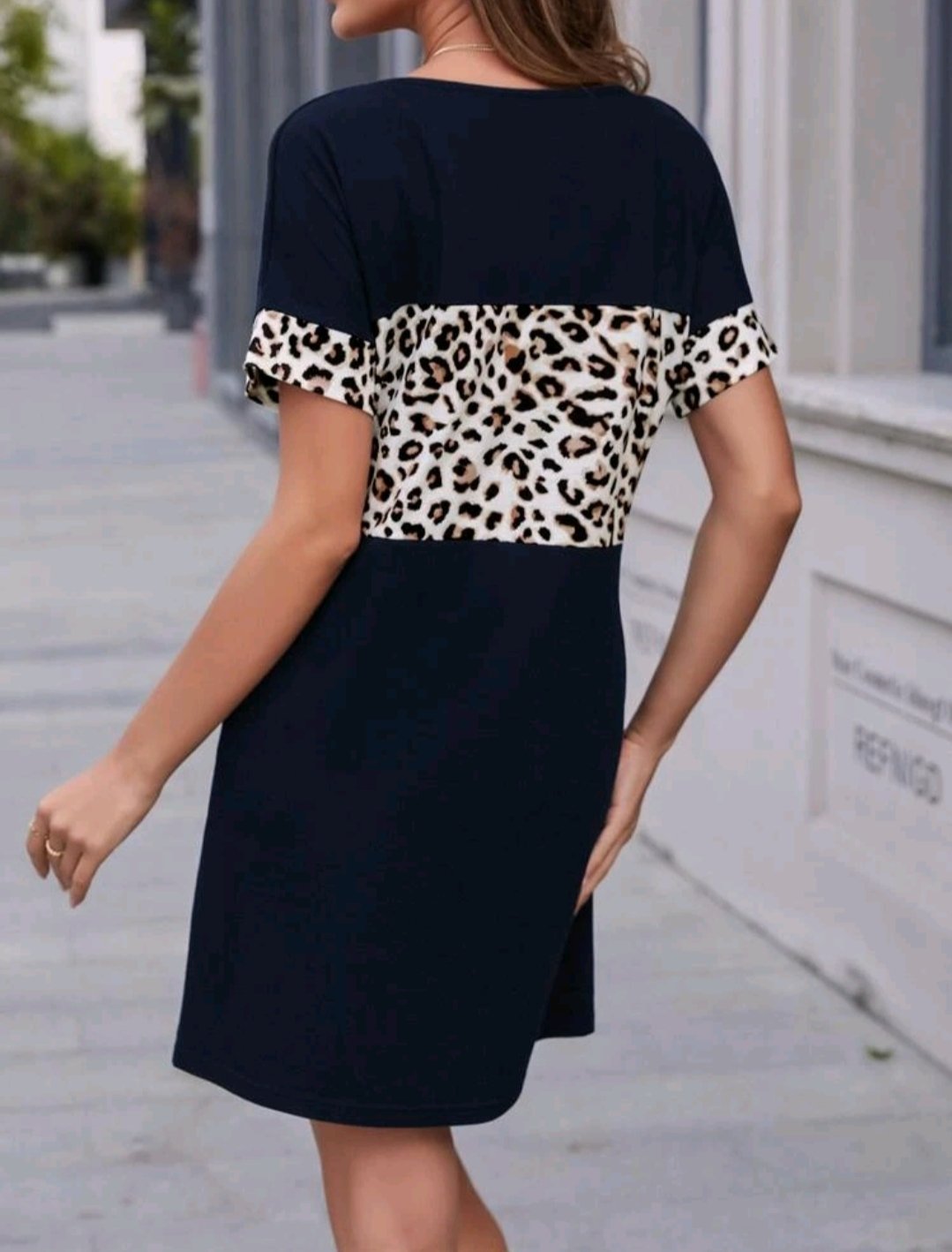 Leopard Panel Slant Pocket Tee Dress