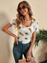 Fruit Print Scoop Neck Tee