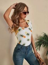 Fruit Print Scoop Neck Tee