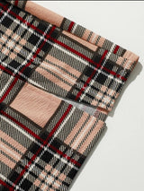 SHEIN One Shoulder Solid Crop Top &amp; Plaid Skirt Set