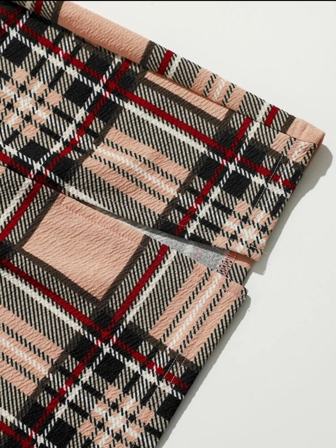 SHEIN One Shoulder Solid Crop Top &amp; Plaid Skirt Set