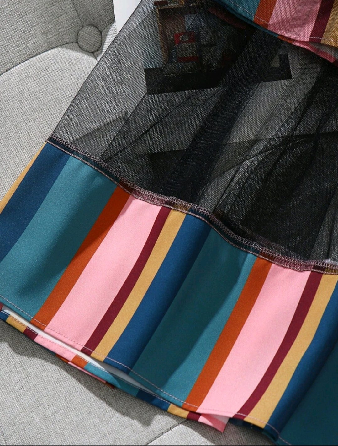 Plus Striped Print Mesh Insert Skirt