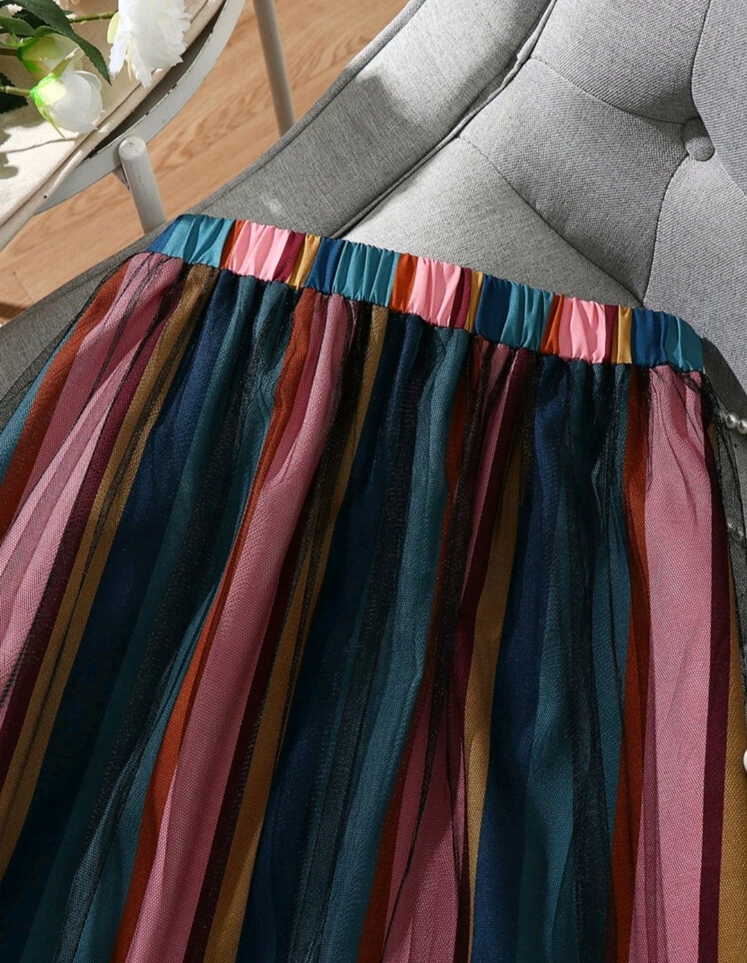 Plus Striped Print Mesh Insert Skirt