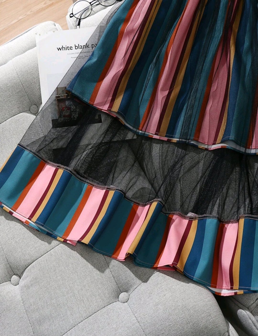 Plus Striped Print Mesh Insert Skirt