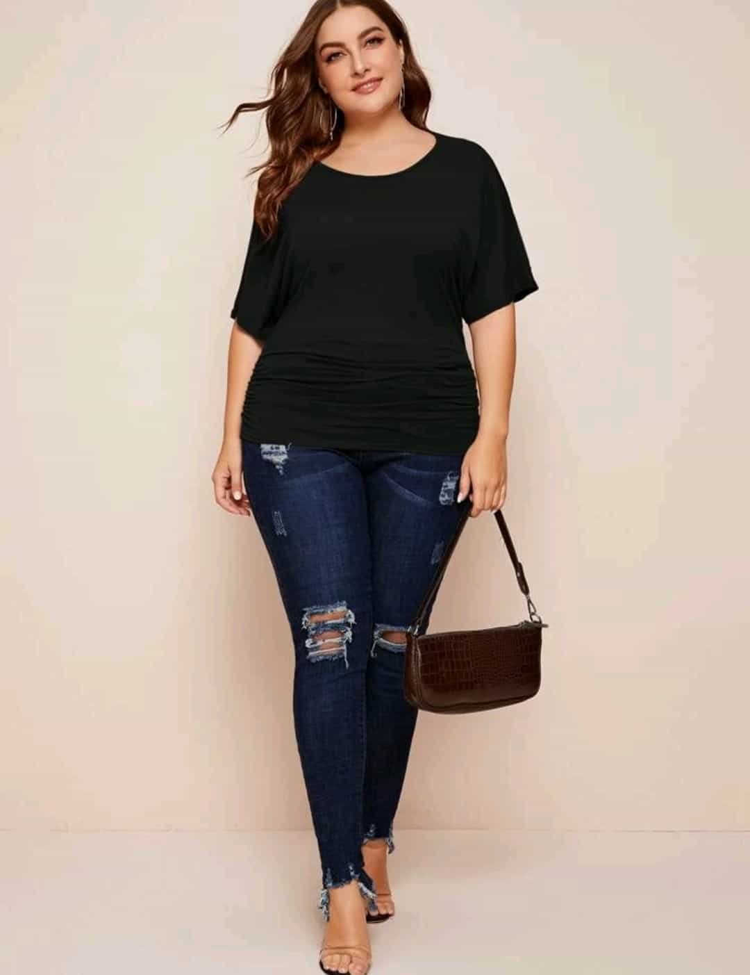 Plus Solid Slit Sleeve Tee