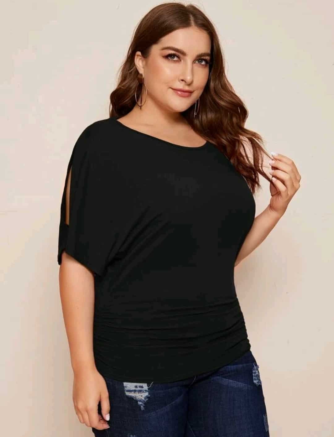 Plus Solid Slit Sleeve Tee