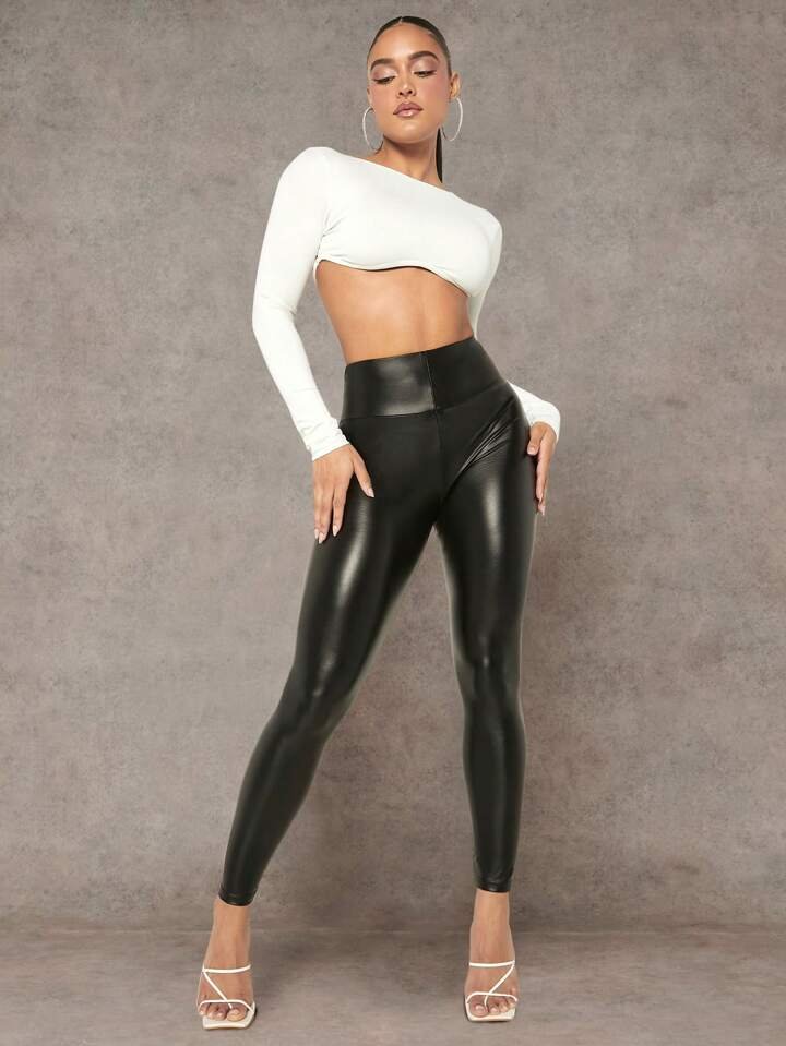 SHEIN BAE Solid Skinny PU Leather Pants