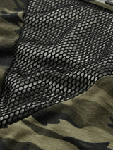 SHEIN Camo Print Fishnet Insert Short Sleeve Tee