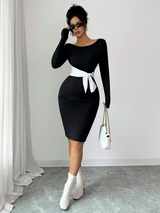 Islaluna Women's Elegant &amp; Sophisticated Off Shoulder Colorblock Midi Dress
