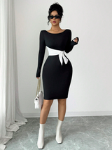 Islaluna Women's Elegant &amp; Sophisticated Off Shoulder Colorblock Midi Dress
