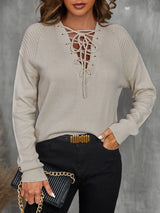 Lace Up Front Drop Shoulder Sweater