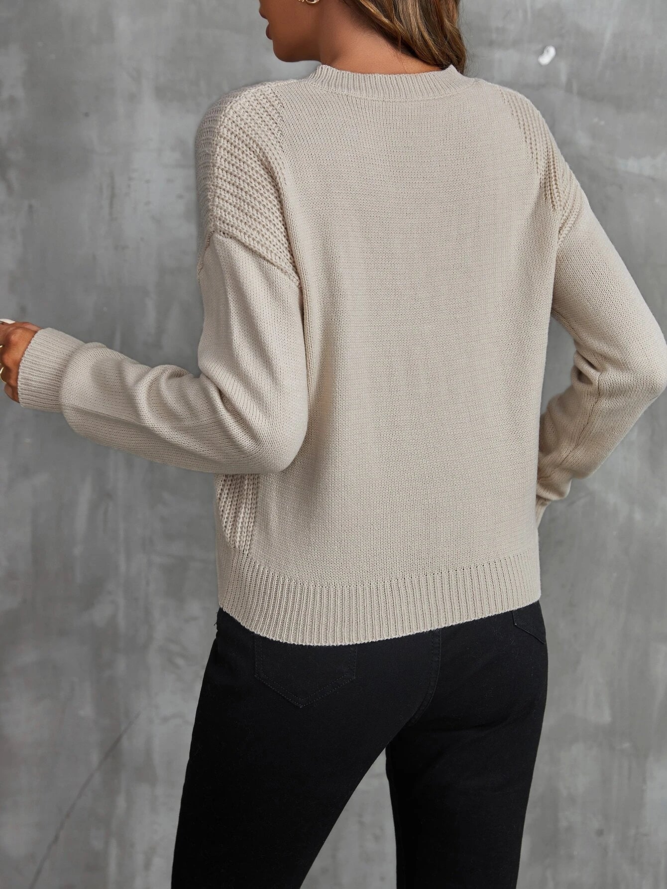 Lace Up Front Drop Shoulder Sweater