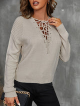 Lace Up Front Drop Shoulder Sweater