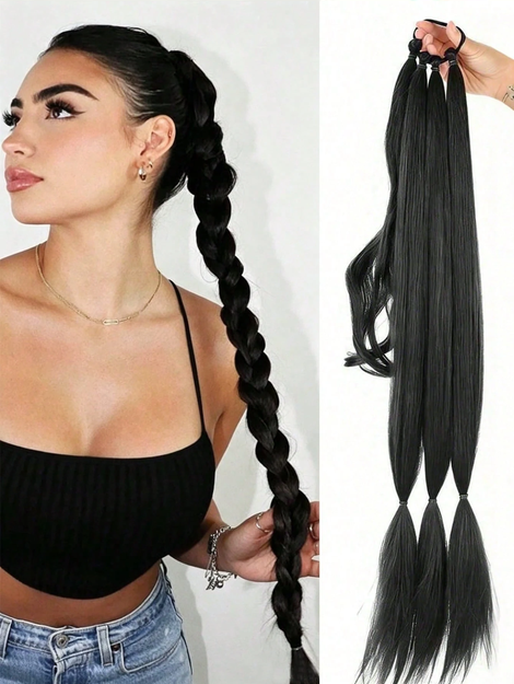 Long Braided Ponytail Hair Extension (Includes Hair Tie), Straight Wrap-Around Synthetic Fiber Hair Piece