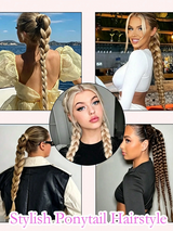 Long Braided Ponytail Hair Extension (Includes Hair Tie), Straight Wrap-Around Synthetic Fiber Hair Piece