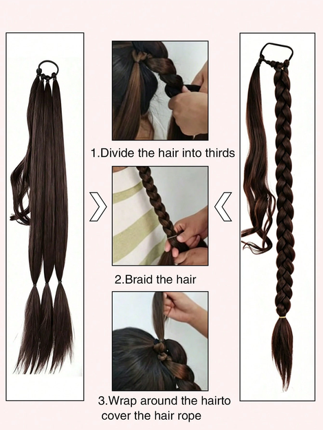 Long Braided Ponytail Hair Extension (Includes Hair Tie), Straight Wrap-Around Synthetic Fiber Hair Piece
