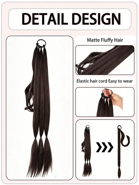 Long Braided Ponytail Hair Extension (Includes Hair Tie), Straight Wrap-Around Synthetic Fiber Hair Piece