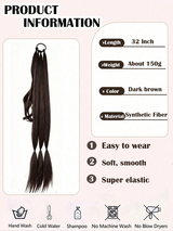 Long Braided Ponytail Hair Extension (Includes Hair Tie), Straight Wrap-Around Synthetic Fiber Hair Piece