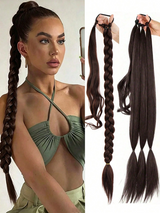 Long Braided Ponytail Hair Extension (Includes Hair Tie), Straight Wrap-Around Synthetic Fiber Hair Piece