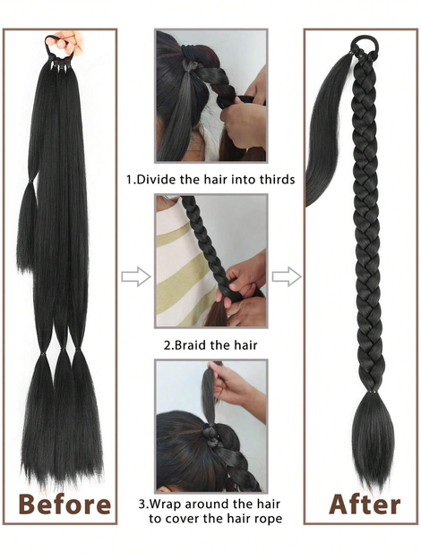 Long Braided Ponytail Hair Extensions With Hair Tie, Soft Synthetic Straight Hair Wrap Around Extensions