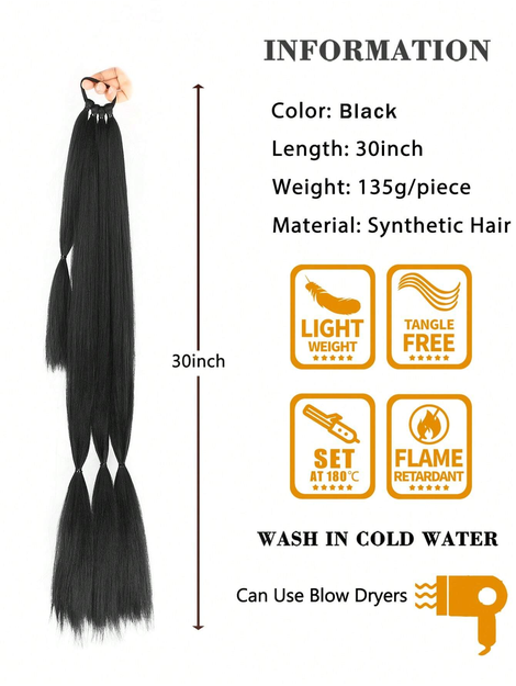 Long Braided Ponytail Hair Extensions With Hair Tie, Soft Synthetic Straight Hair Wrap Around Extensions
