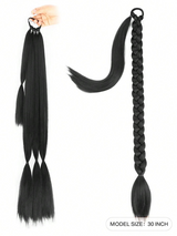 Long Braided Ponytail Hair Extensions With Hair Tie, Soft Synthetic Straight Hair Wrap Around Extensions