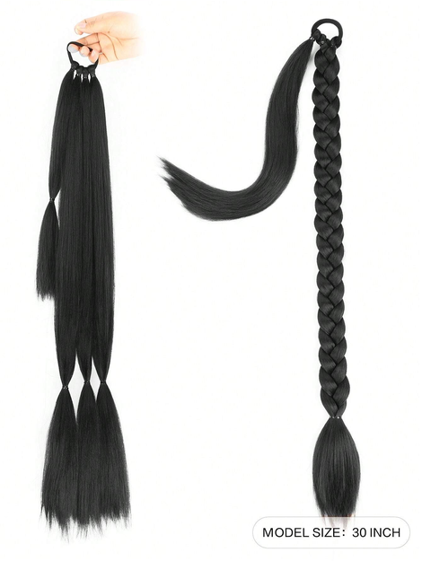 Long Braided Ponytail Hair Extensions With Hair Tie, Soft Synthetic Straight Hair Wrap Around Extensions
