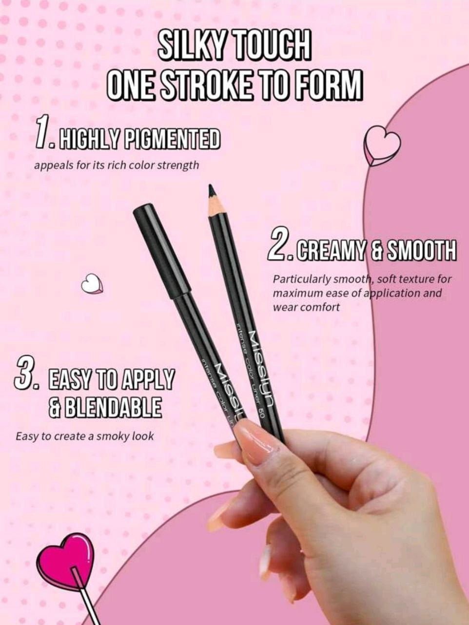 MissIyn Intense Color Liner No.50 Dip Black, Creamy, Eyeshadow &amp; Eyeliner Pencil,