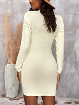Mock Neck Drop Shoulder Pointelle Knit Sweater Dress