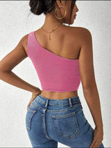 One Shoulder Crop Glitter Top