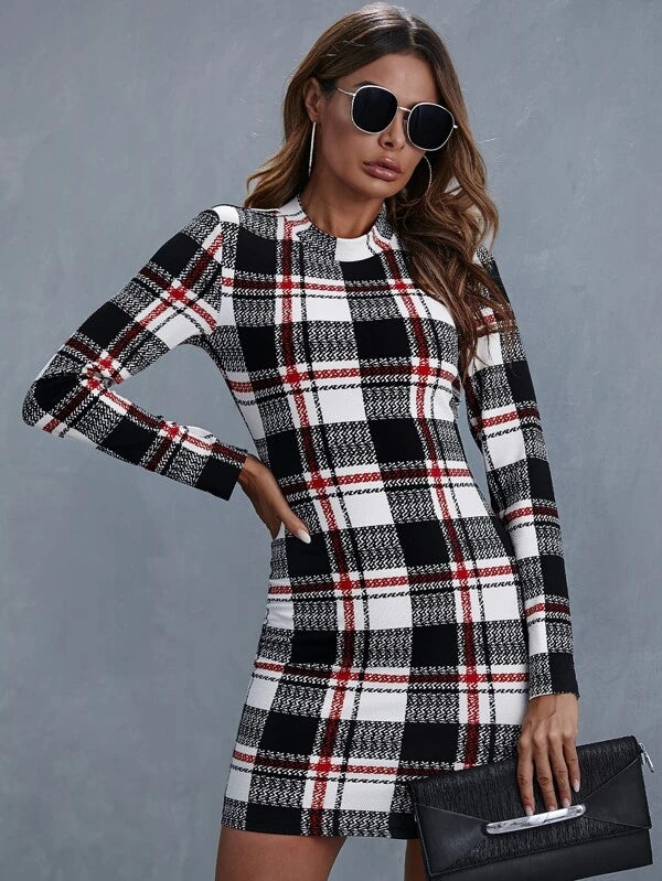 Plaid Print Bodycon Dress