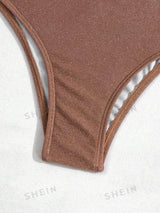Plain V Neck Bikini Swimsuit
