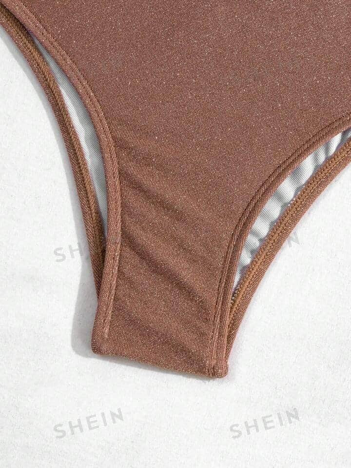 Plain V Neck Bikini Swimsuit