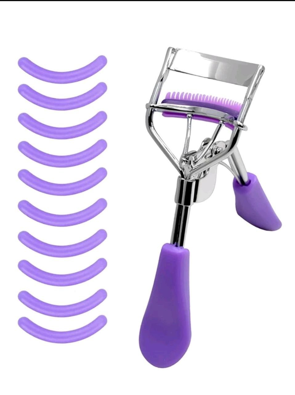 1pc Stainless Steel Black Comfort Grip Lash Curler With 10 Extra Silicone Replacement Pads