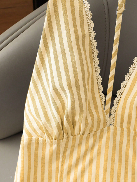 Resyla Stylish Yellow Striped Halter Neck Tank Top For Women Casual Woven Fabric