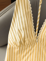 Resyla Stylish Yellow Striped Halter Neck Tank Top For Women Casual Woven Fabric