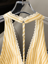 Resyla Stylish Yellow Striped Halter Neck Tank Top For Women Casual Woven Fabric
