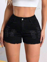 Ripped Raw Hem Denim Shorts