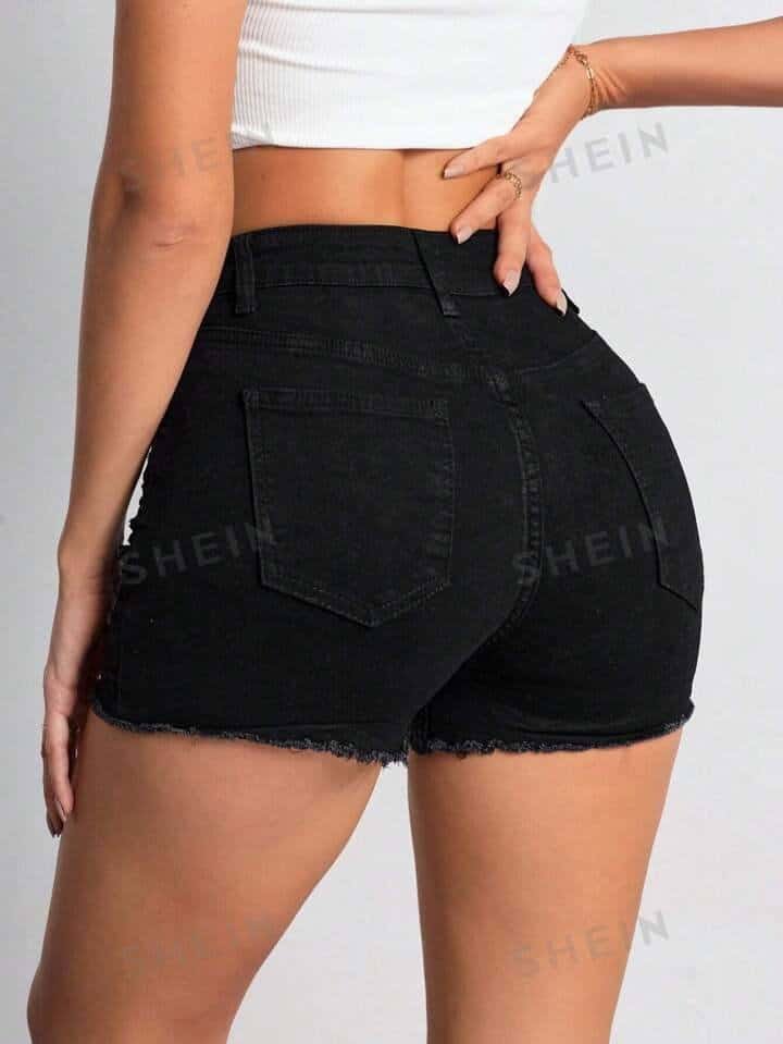 Ripped Raw Hem Denim Shorts