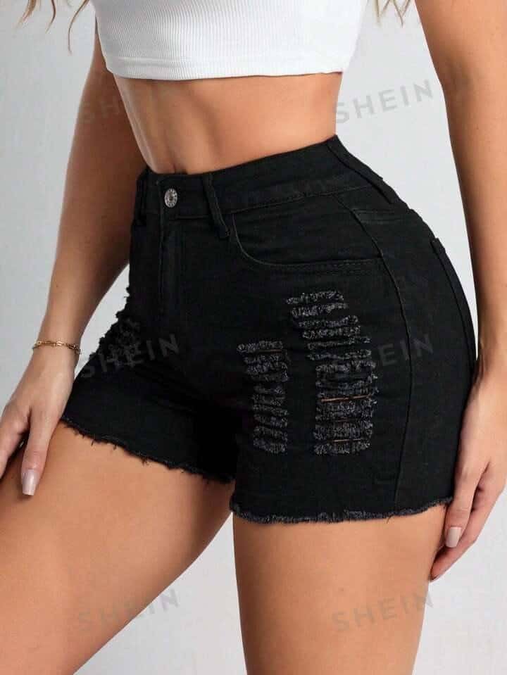 Ripped Raw Hem Denim Shorts