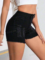 Ripped Raw Hem Denim Shorts