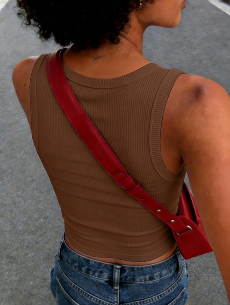 Rovax Solid Color Street Style Women's Vest, Fashionable Short Casual Tank Top