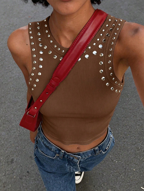 Rovax Solid Color Street Style Women's Vest, Fashionable Short Casual Tank Top