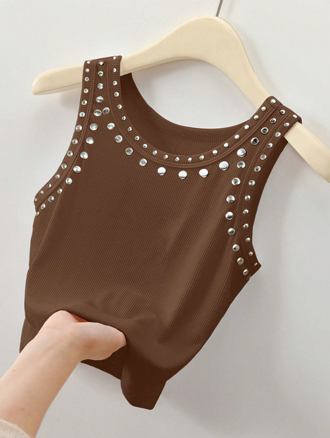 Rovax Solid Color Street Style Women's Vest, Fashionable Short Casual Tank Top