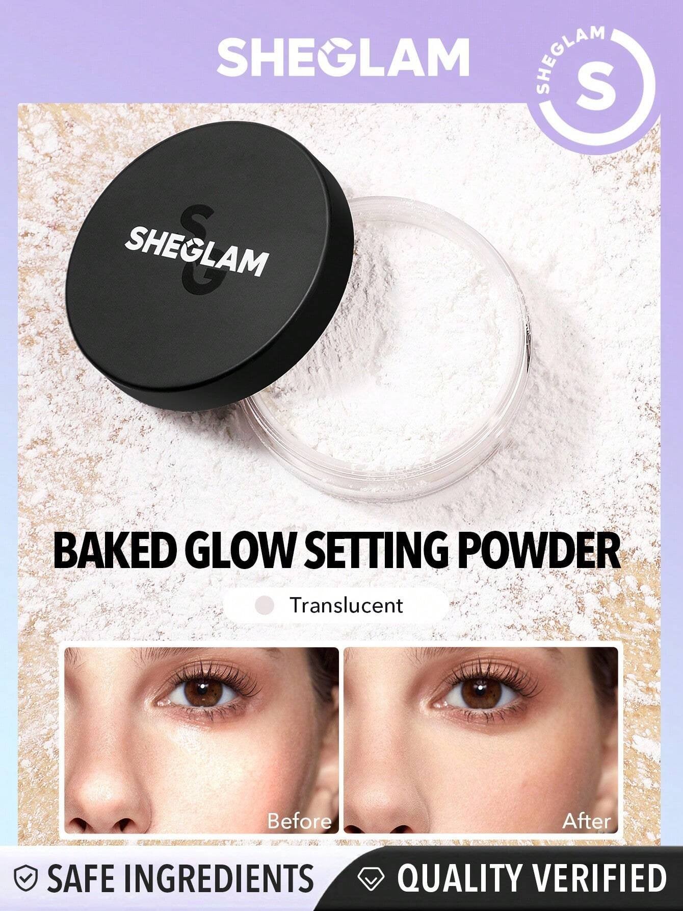 SHEGLAM Baked Glow Setting Powder-Translucent Oil Control Loose Setting Powder Translucent Pore-less Flawless Smooths Fine Lines Glowy Powder