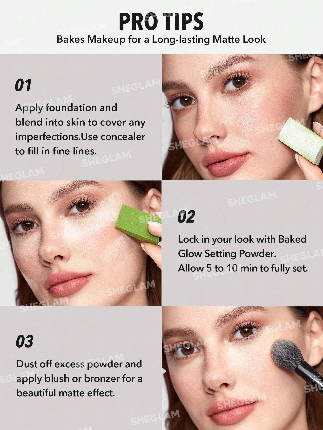 SHEGLAM Baked Glow Setting Powder-Translucent Oil Control Loose Setting Powder Translucent Pore-less Flawless Smooths Fine Lines Glowy Powder