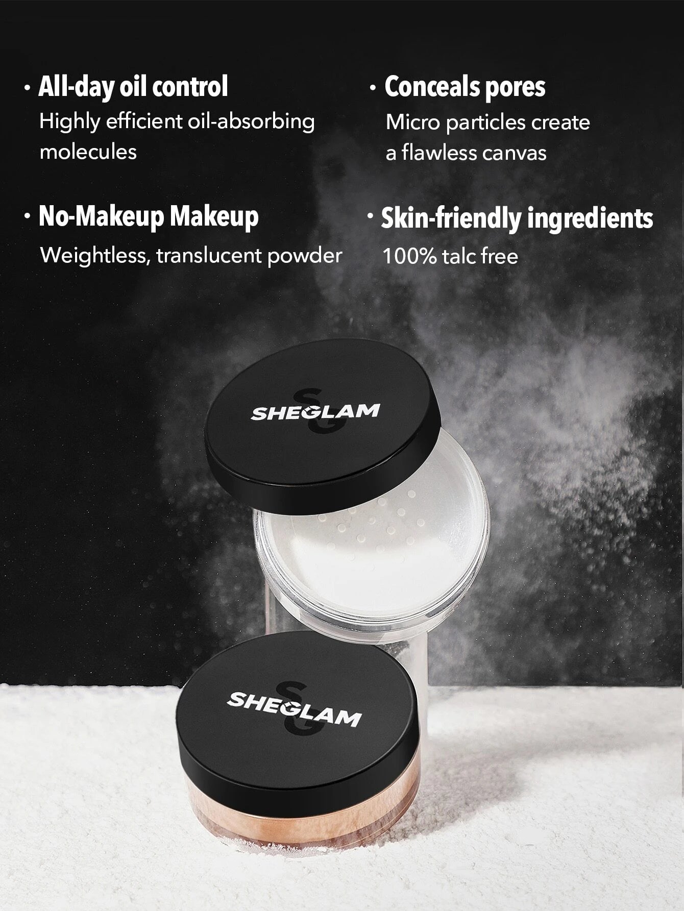 SHEGLAM Baked Glow Setting Powder-Translucent Oil Control Loose Setting Powder Translucent Pore-less Flawless Smooths Fine Lines Glowy Powder