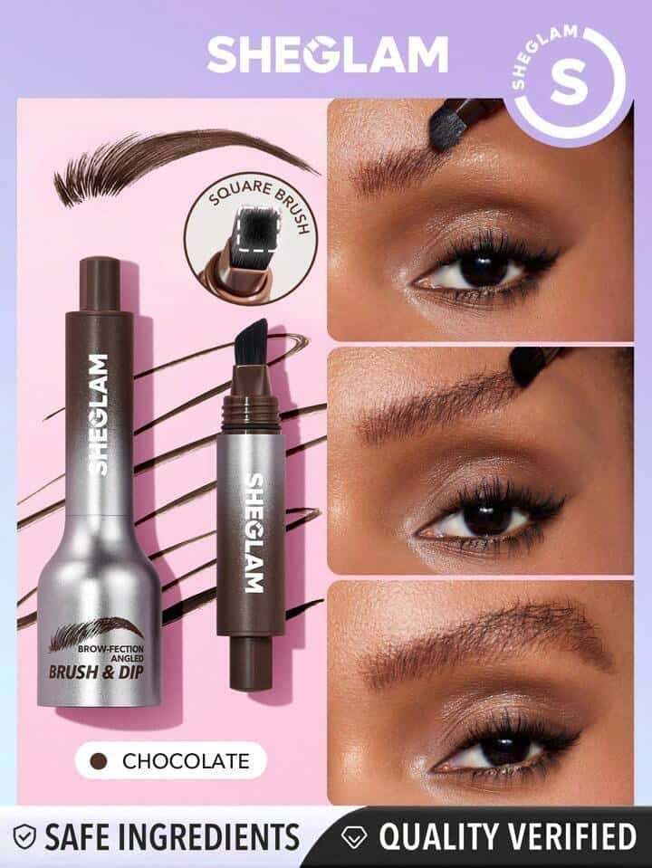 SHEGLAM Brow-Fection Angled Brush &amp; Dip Liquid Eyebrow Gel Pen Chocolate Hair