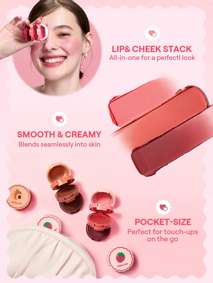 SSHEGLAM Strawberry Whirl Cheek &amp; Lip Cream Stack Rare Brand Beauty Makeup Face Paint